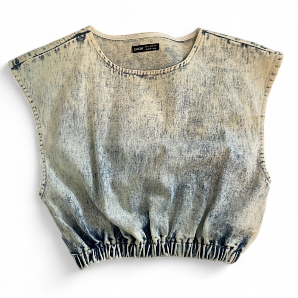 Distressed Blue Denim Crop Top NWOT